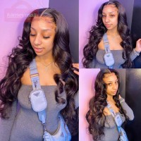 Cheap Lace Front Wigs Body Wave 12-28 Inch Natural Black Long Middle Part