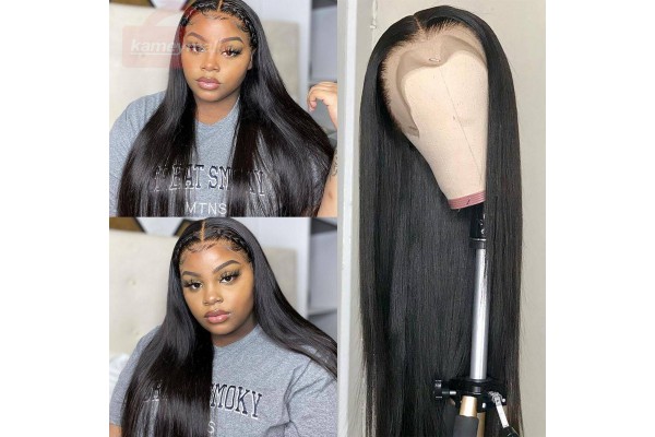 Quality 13×4 Lace Front Wig Straight Hair Middle Parting Natural Black