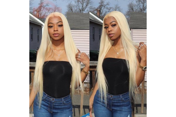 Lace Wig Blonde Silky Straight Breathable Hair Waist length 180% Density