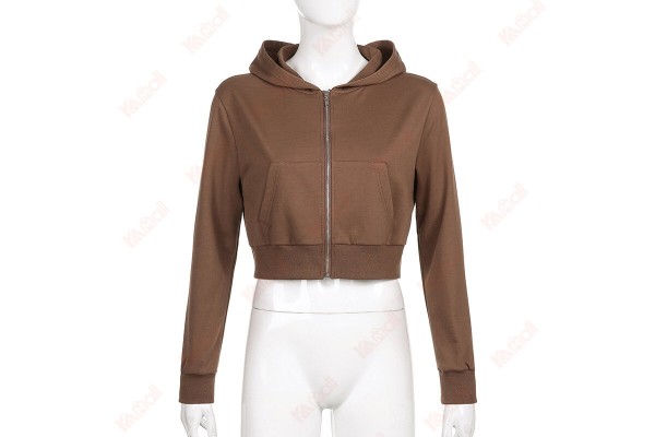 Cheap Short Zipper Cardigan Cropped Hoodie Pocket Premium Hoodies Kameymall