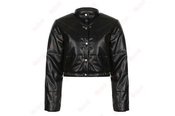 Stand Up Collar Leather Jacket Single Breasted Women Winter Work Jackets Kameymall