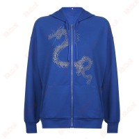 Inlaid Rhinestones Fluffy Hoodie Long Sleeve Loose Premium Hoodies Kameymall