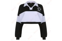 Women's Contrasting Color Collared Sweatshirt Light Weight Sweatshirts Kameymall