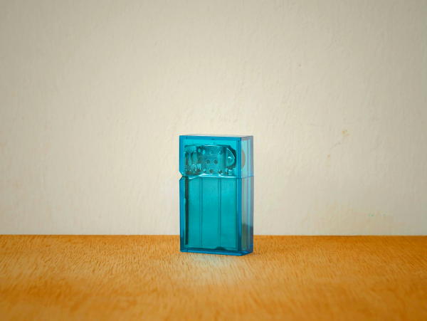 Hard Edge Lighter Clear Blue - Japanese Matte Polycarbonate Steel Lighter